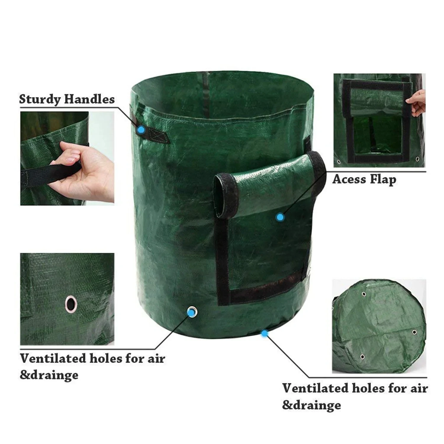 Bolsas de cultivo de jardín, bolsas de cultivo de patatas de 3/5/7/10 galones, bolsas de cultivo de plantas de jardinería, contenedor de macetero de verduras y zanahorias de tela PE