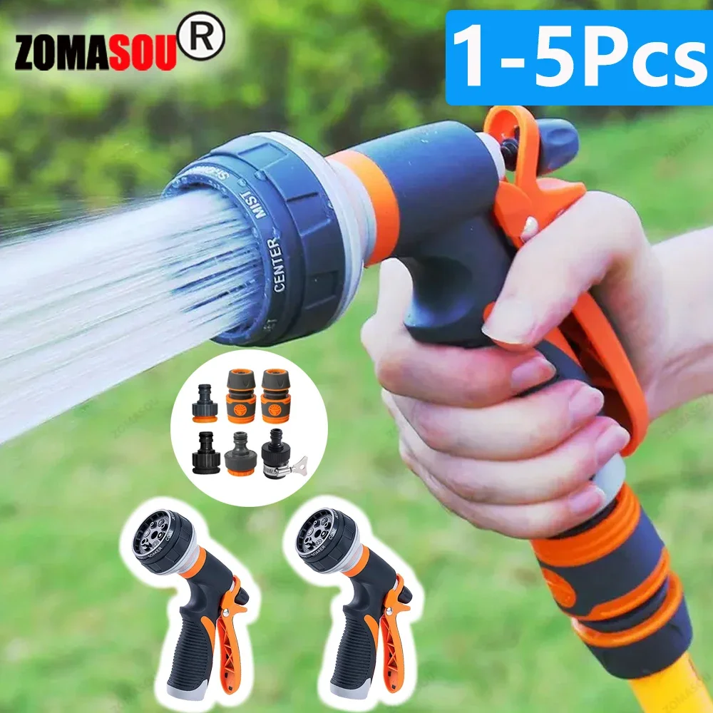 Pistola de riego de jardín, pulverizador de alta presión de 8 modos, boquilla de riego ajustable, aspersor de riego para césped y plantas, 1-5 uds.