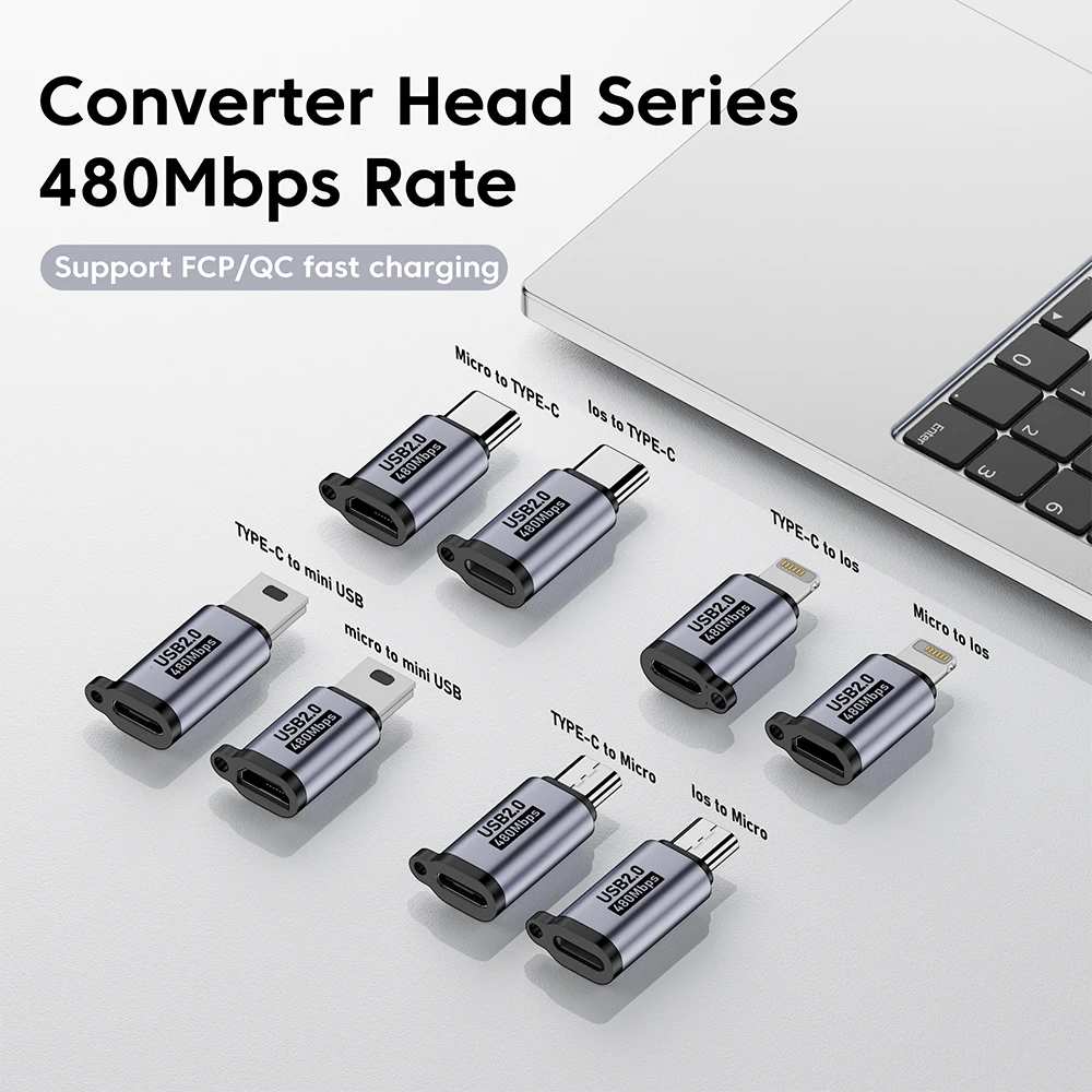 Adaptador Micro USB a tipo C Mini USB a USB C 480Mbps conector de carga de datos rápida USBC a adaptador Lightning para iphone Android