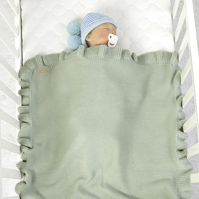 Mantas de punto para bebé, ropa de cama para cuna, edredón para niñas a cuadros, 90x70cm, cochecito para recién nacido, abrigado, volantes lisos a la moda