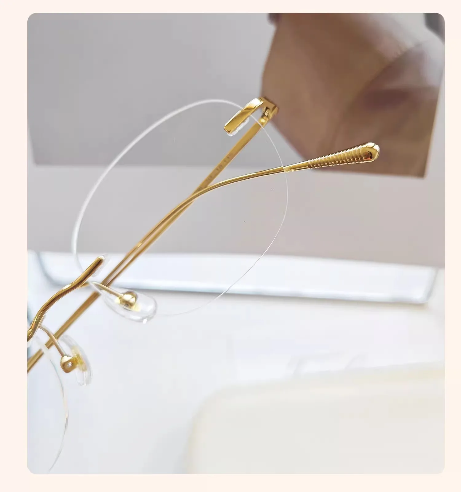 1,61 lentes de mujer, gafas de titanio sin montura con diseño ovalado, gafas doradas graduadas para miopía, 6g, antiluz azul transparente CR39