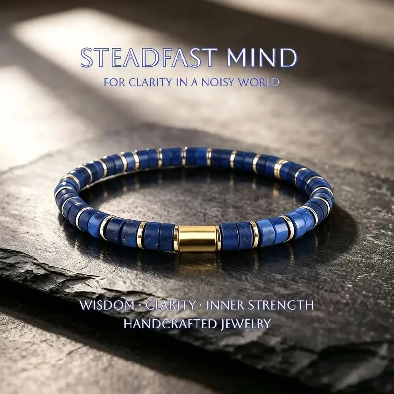 Pulsera de cuentas de lapislázuli natural para mujeres y hombres que simboliza la fuerza y el éxito, joyería elástica para regalo.