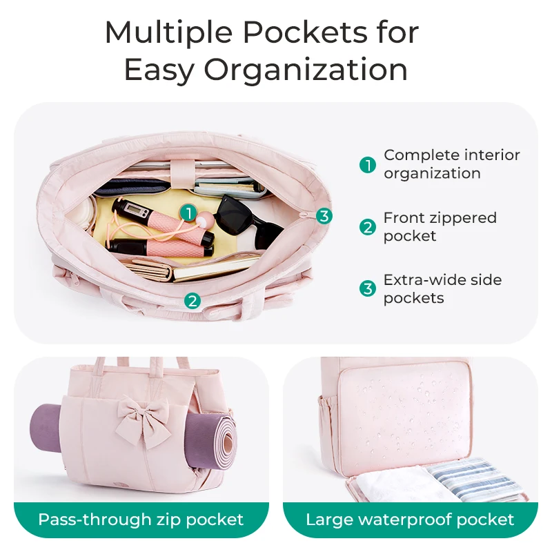 BAGSMART bolso de mano acolchado con lazo, bolsos de hombro acolchados informales para mujer, aptos para ordenador portátil de 15,6 pulgadas, bolsas de gimnasio para Yoga de gran capacidad