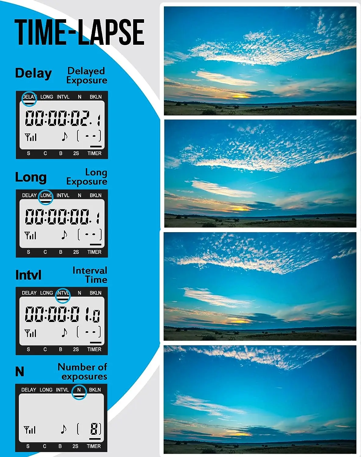 Temporizador de cámara de WTR-2 inalámbrico, disparador de obturador, intervalómetro, Control remoto para Canon, Sony, Nikon, Bombilla, disparo continuo