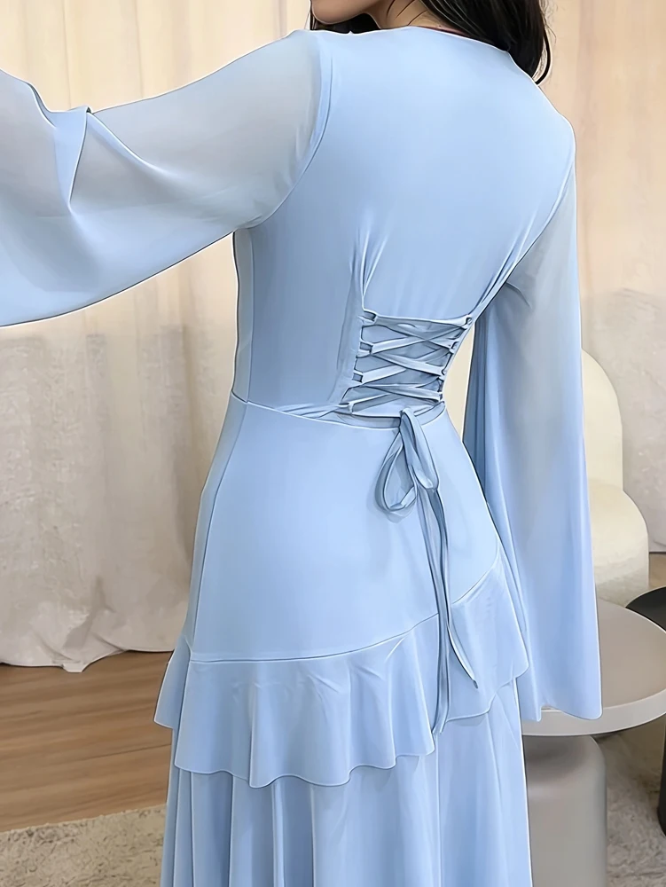 Novedades Primavera/Verano 2026: Vestido Maxi de Gasa con Mangas Acampanadas para Mujer — Un Vestido de Noche Elegante y Delicado