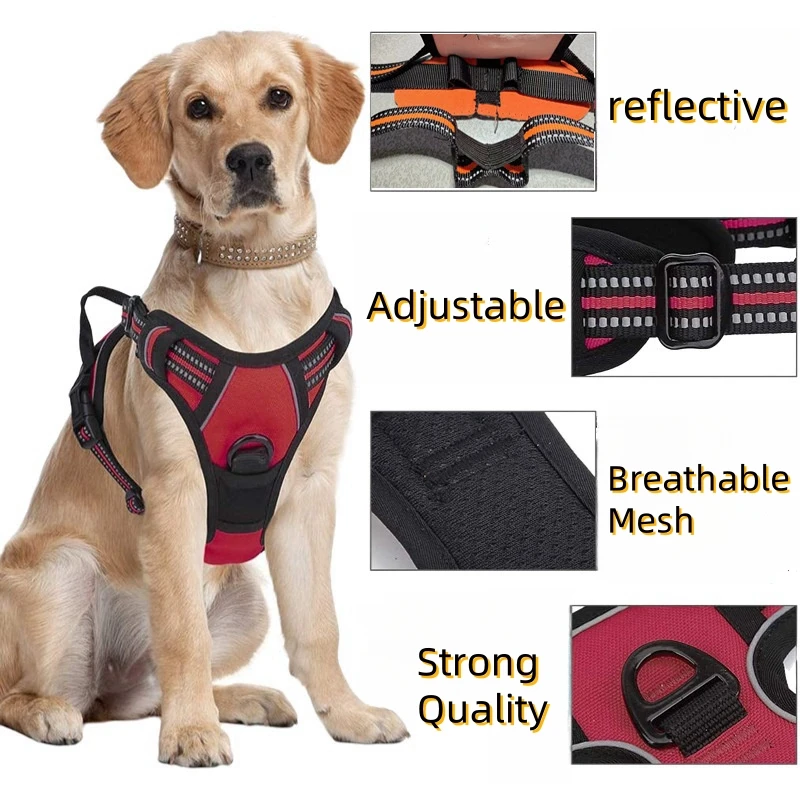 Arnés Antitirones para Perros Grandes, Arnés Resistente y Reflectante con Asa de Fácil Control para Pasear Perros Grandes y Medianos, Suministros para Mascotas