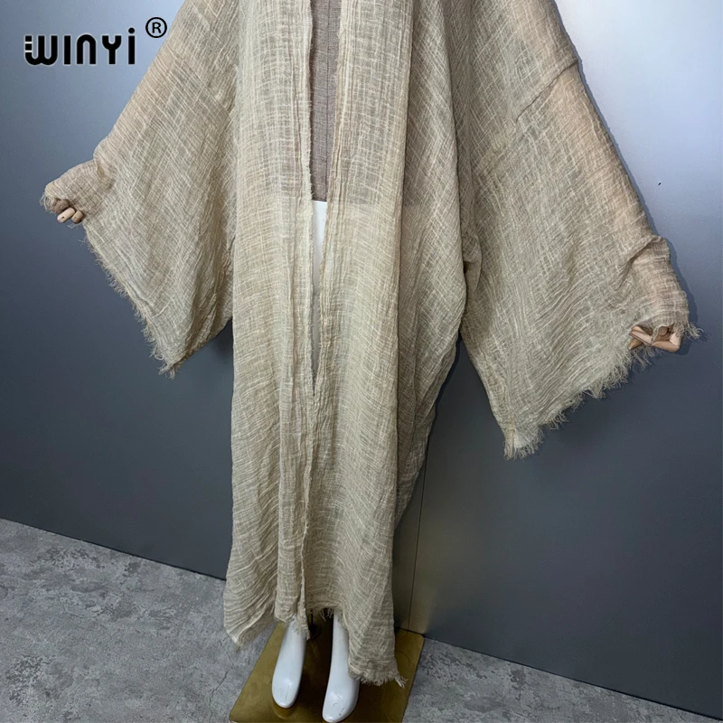 WINYI - Vestido largo tipo cárdigan suave para mujer, estilo bohemio, cómodo, holgado, para la playa, kimono, abaya, estilo Dubái, lujo, fiesta, estilo africano