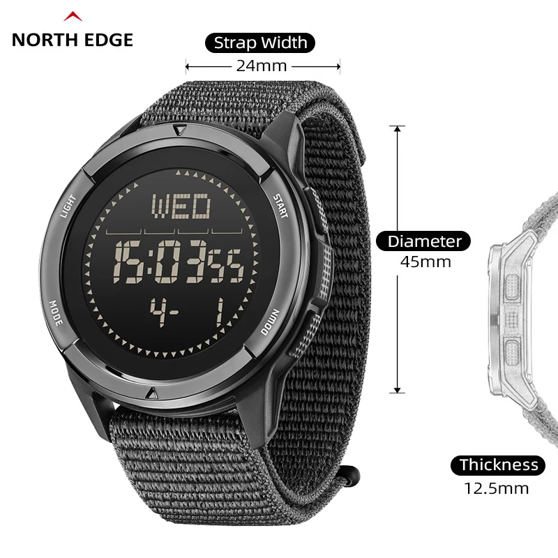 NORTH EDGE ALPS Reloj Digital de fibra de carbono para hombre Shock Militray Sports Super ligero Brújula para exteriores Relojes de pulsera impermeables de 50 M
