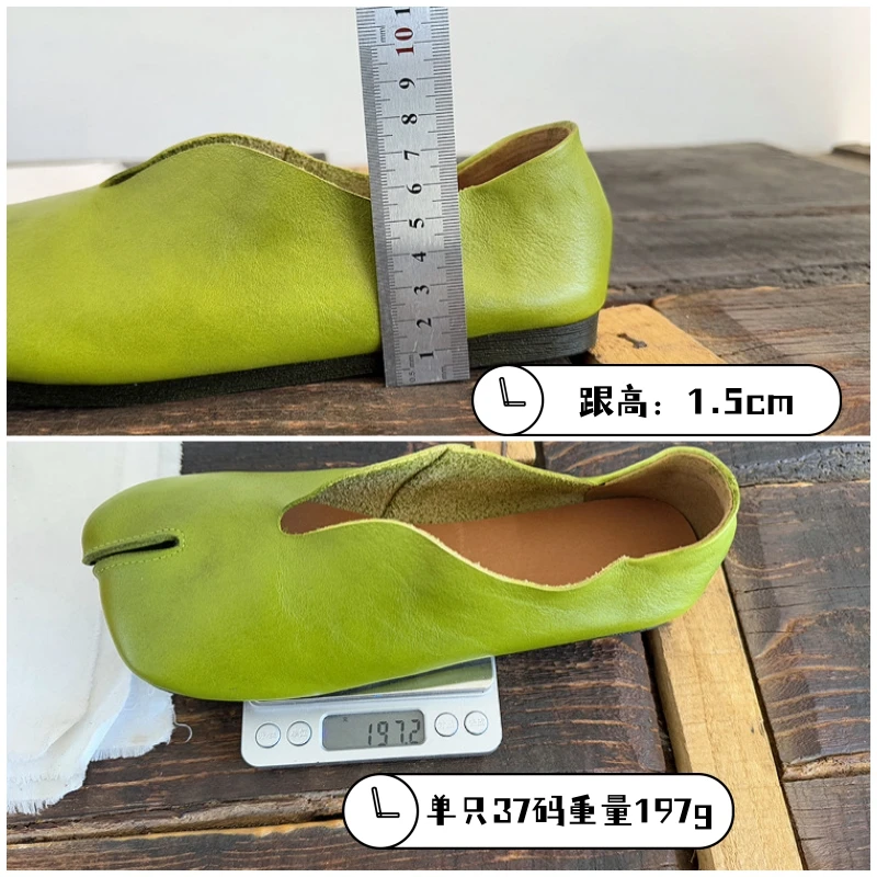 Careaymade - Zapatos de Mujer de Cuero Genuino con Suela Suave, Zapatos Planos de Piel de Vaca de Alta Gama con Punta Dividida y Boca Poco Profunda