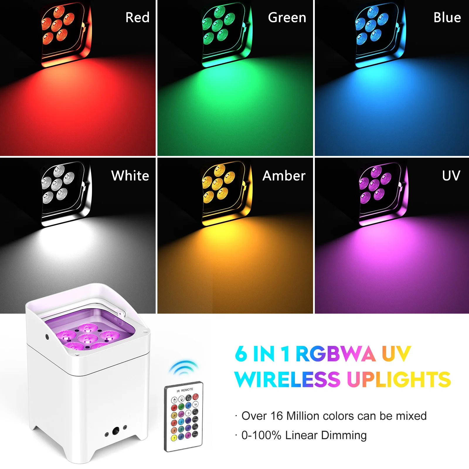 U'King 4 Uds RGBWA + UV luz Par LED con bolsa 6x18W DMX luz de escenario batería integrada recargable luz Par inalámbrica luz de teñido