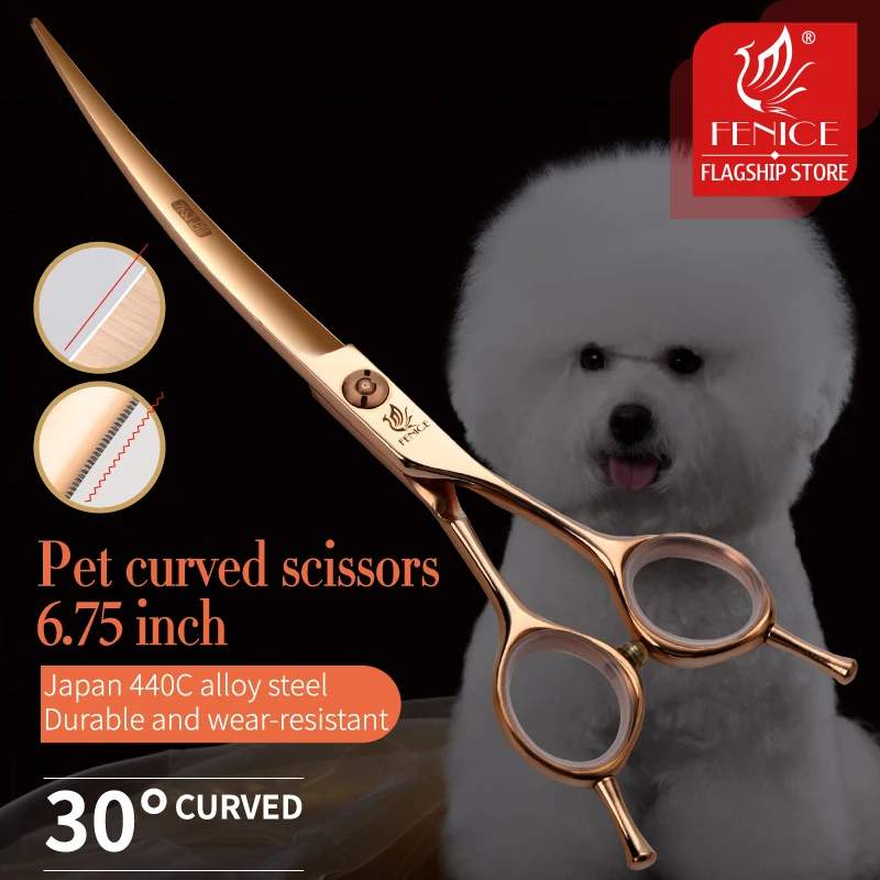 Fenice-Tijeras profesionales JP440C para perros, tijeras curvadas con tornillo de diamante, dientes pequeños, 6,25/6,75 pulgadas