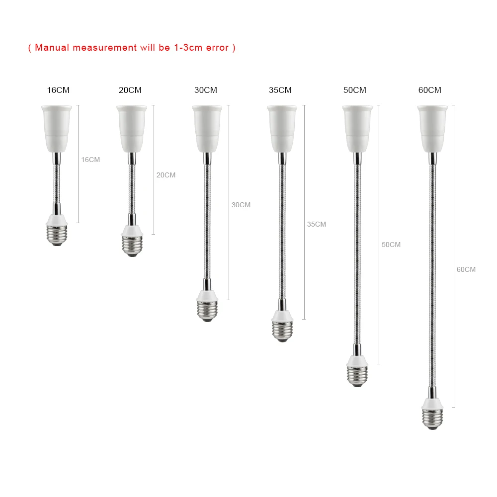 Portalámparas de extensión de bombilla LED Flexible, convertidor de enchufe de luz E27 a E27 110V-220V en varios tamaños 16CM-60CM