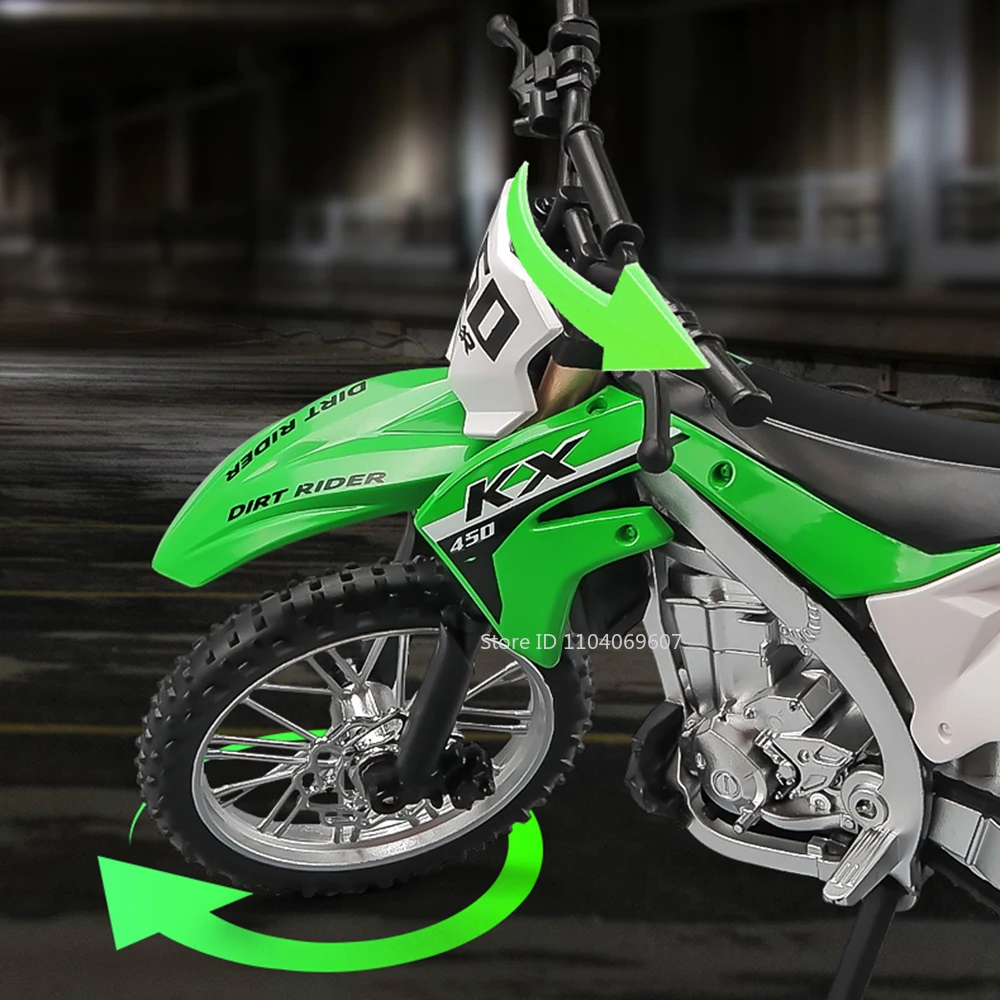 1:12 Kawasaki KX450 modelos de motocicletas de juguete aleación Diecast Ninja 400 motocicletas neumáticos de goma con absorción de impacto modelo juguetes regalo para niños