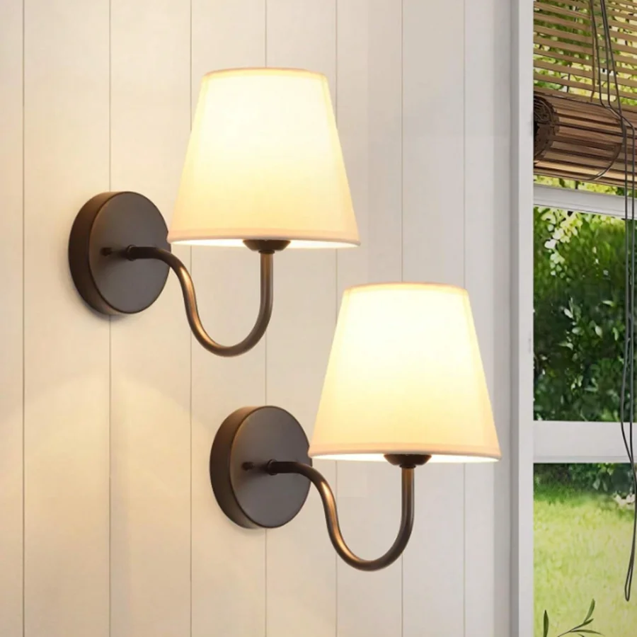 Lámparas de pared de tela modernas, lámpara de pared para cabecera Retro, luces de pared de salón, candelabro de pared Simple para Loft, accesorio de iluminación AC85-265V E27