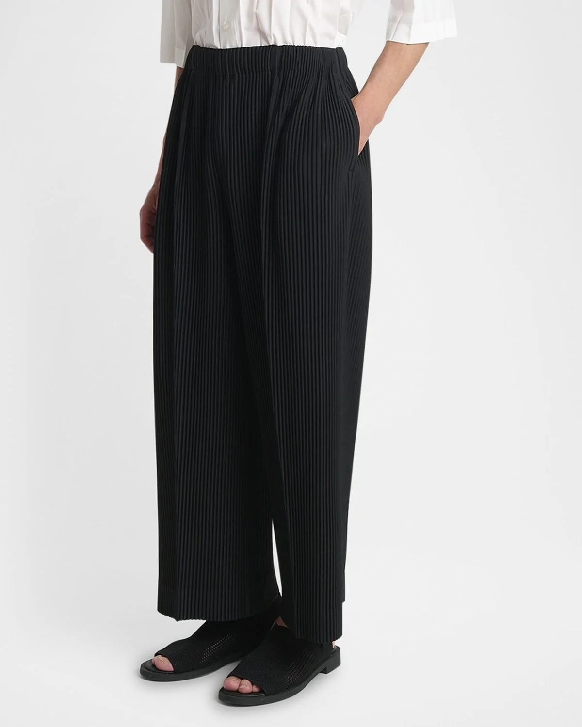 Miyake Pantalones plisados para hombre, pantalones de moda holgados con pierna ancha