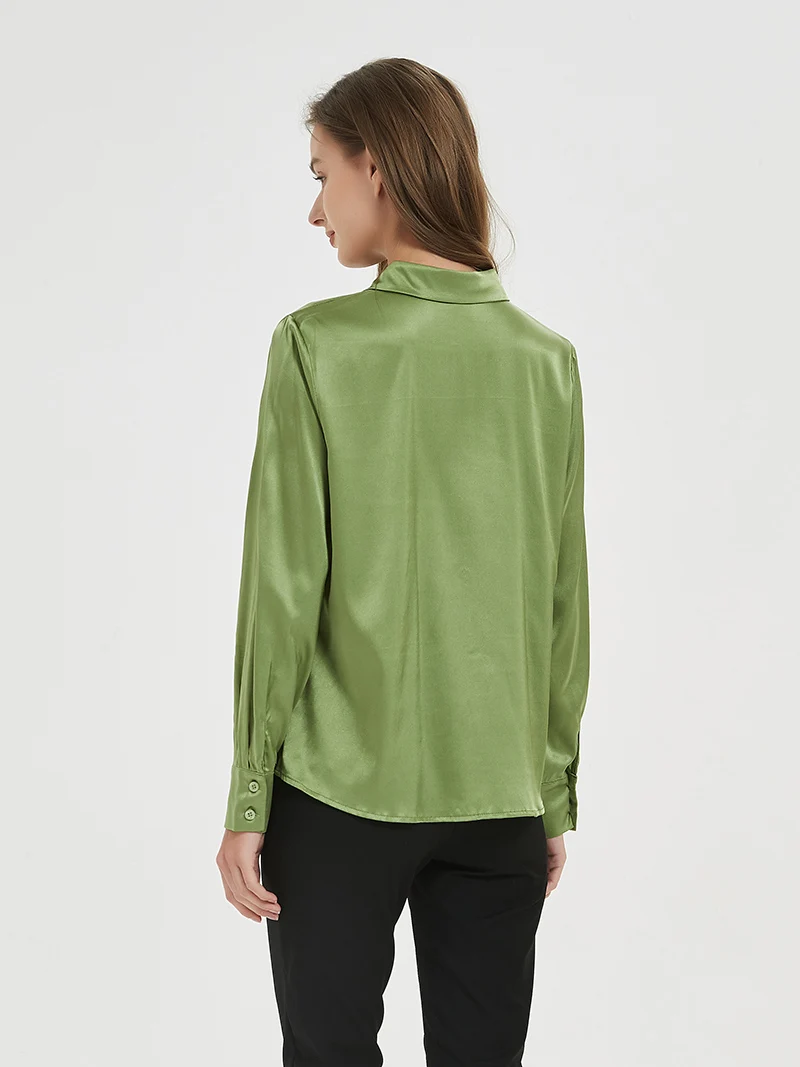 SuyaDream camisas sólidas para mujer 93% seda Real 7% LICRA blusas elegantes de manga larga, Top de oficina para primavera y otoño 2025
