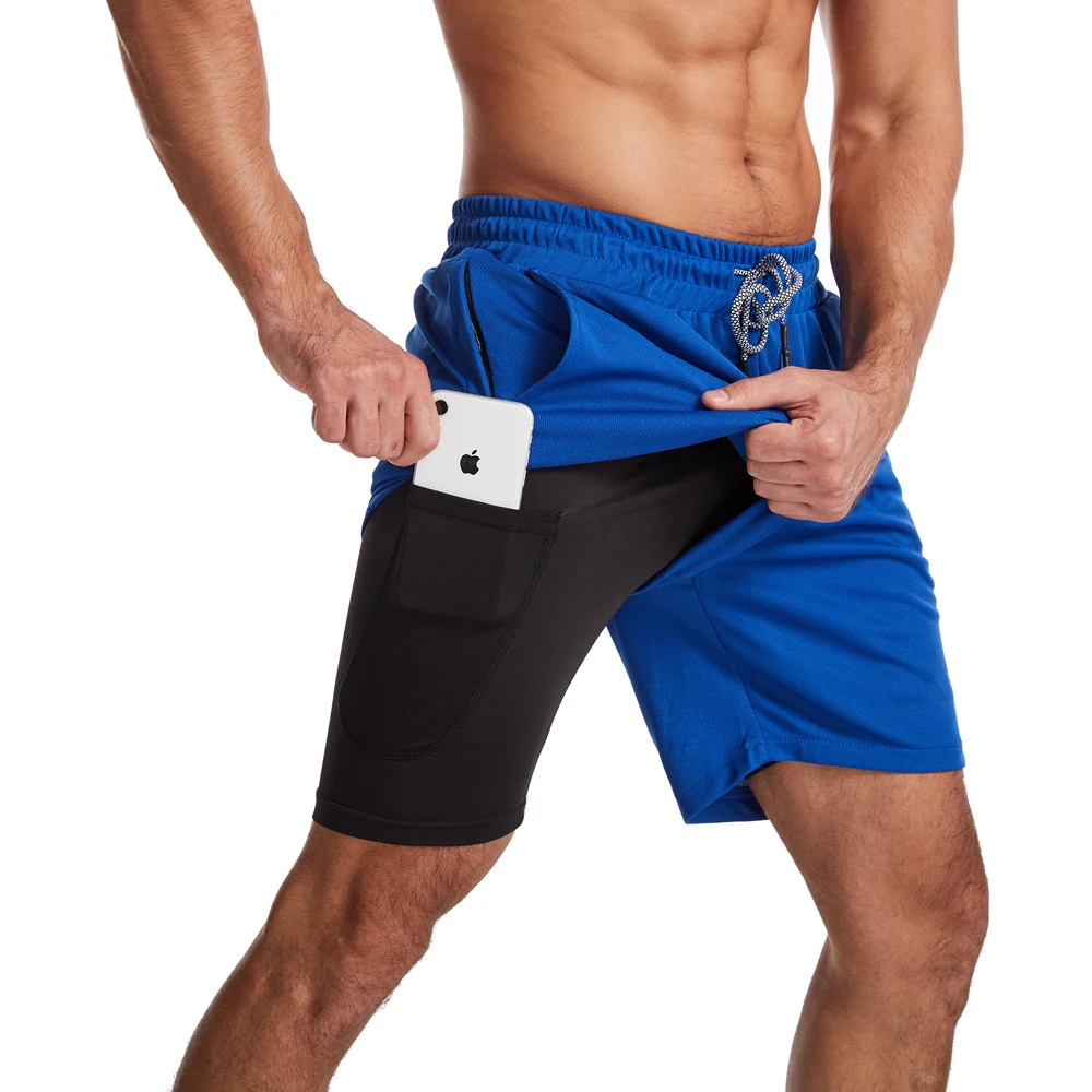 Pantalones cortos GITF 2 en 1 para hombre, pantalones cortos deportivos para correr de 7 pulgadas, pantalones cortos de entrenamiento de secado rápido, pantalones cortos de entrenamiento para correr lento, pantalones cortos de gimnasio para Fitness