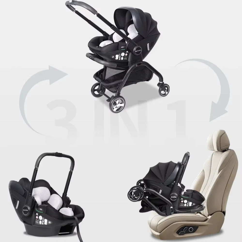 Cochecito de Bebé 4 en 1 Multifuncional, Asiento de Coche Ligero, Cochecito de Bebé de Cuatro Ruedas, Cochecito de Bebé de Lujo de Dos Vías