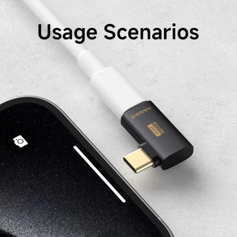 Hagibis Adaptador USB C a C Convertidor de ángulo recto de 90 grados Extensión de cable de datos USB4 de 80 Gbps para computadora portátil Thunderbolt 5/4 iPhone 17