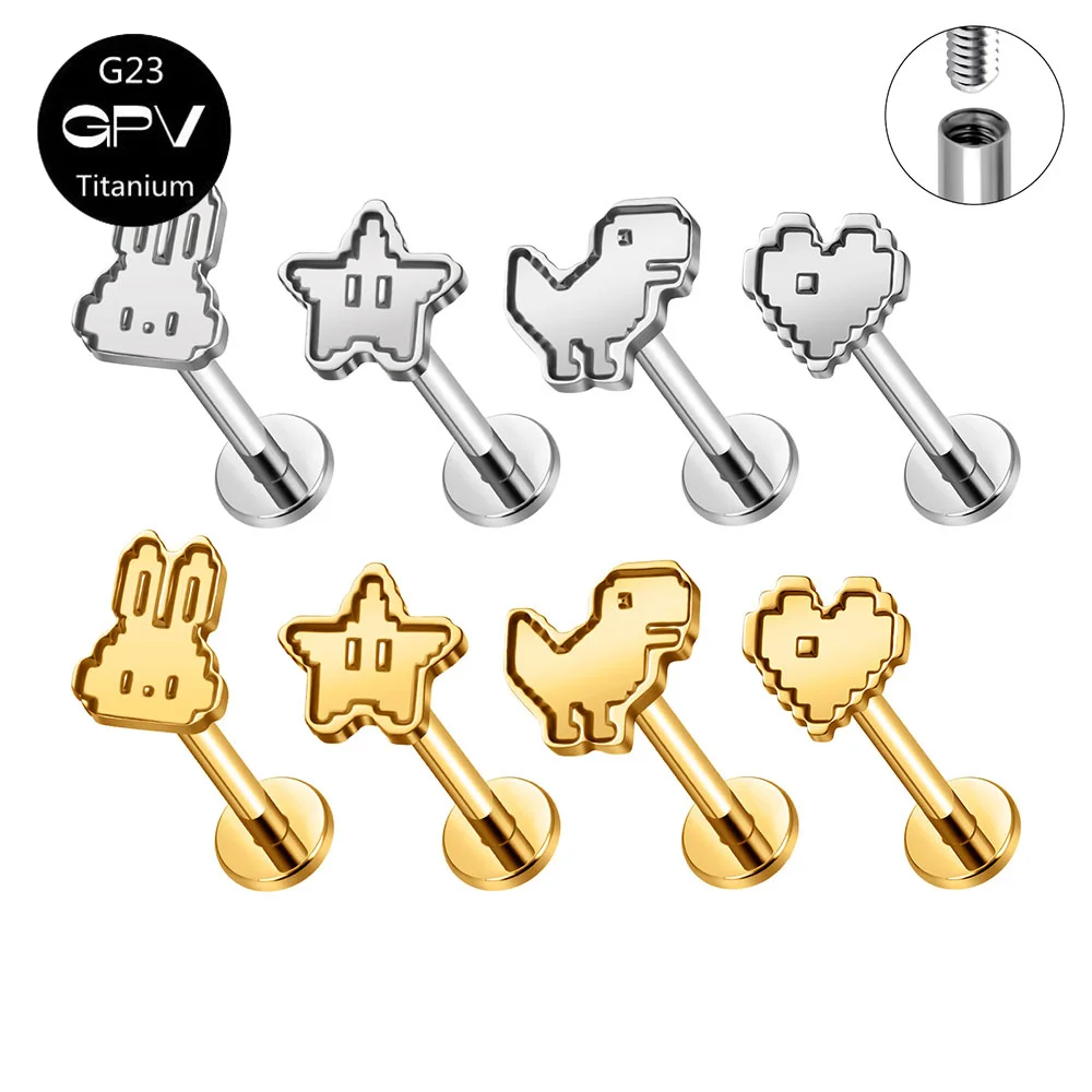 Pendientes de Titanio G23 F136 Estilo Pixel, Pequeños Pendientes de Cartílago en Forma de Corazón para Hombres y Mujeres, Joyería para Piercing