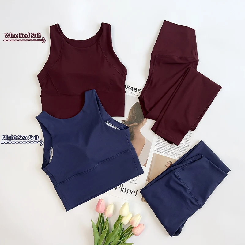 Ropa de Yoga de 2 piezas para mujer, conjunto de Yoga para gimnasio con tirantes cruzados en la espalda, Sujetador deportivo de realce, mallas de Yoga de cintura alta, ropa deportiva de entrenamiento
