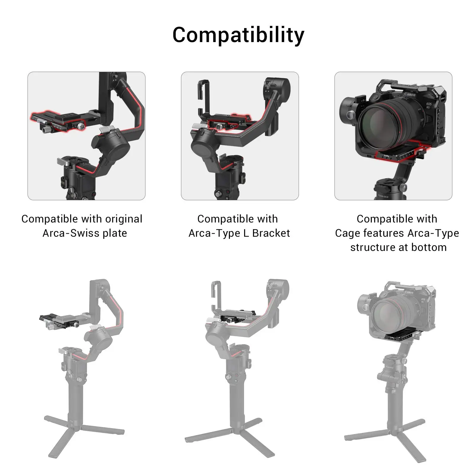 Placa de liberación rápida SmallRig con Arca-Swiss para DJI RS3 /RS3 Pro/ RS2/RSC2/Ronin-S/RS4 Pro Switch entre trípodes y cardán 3061