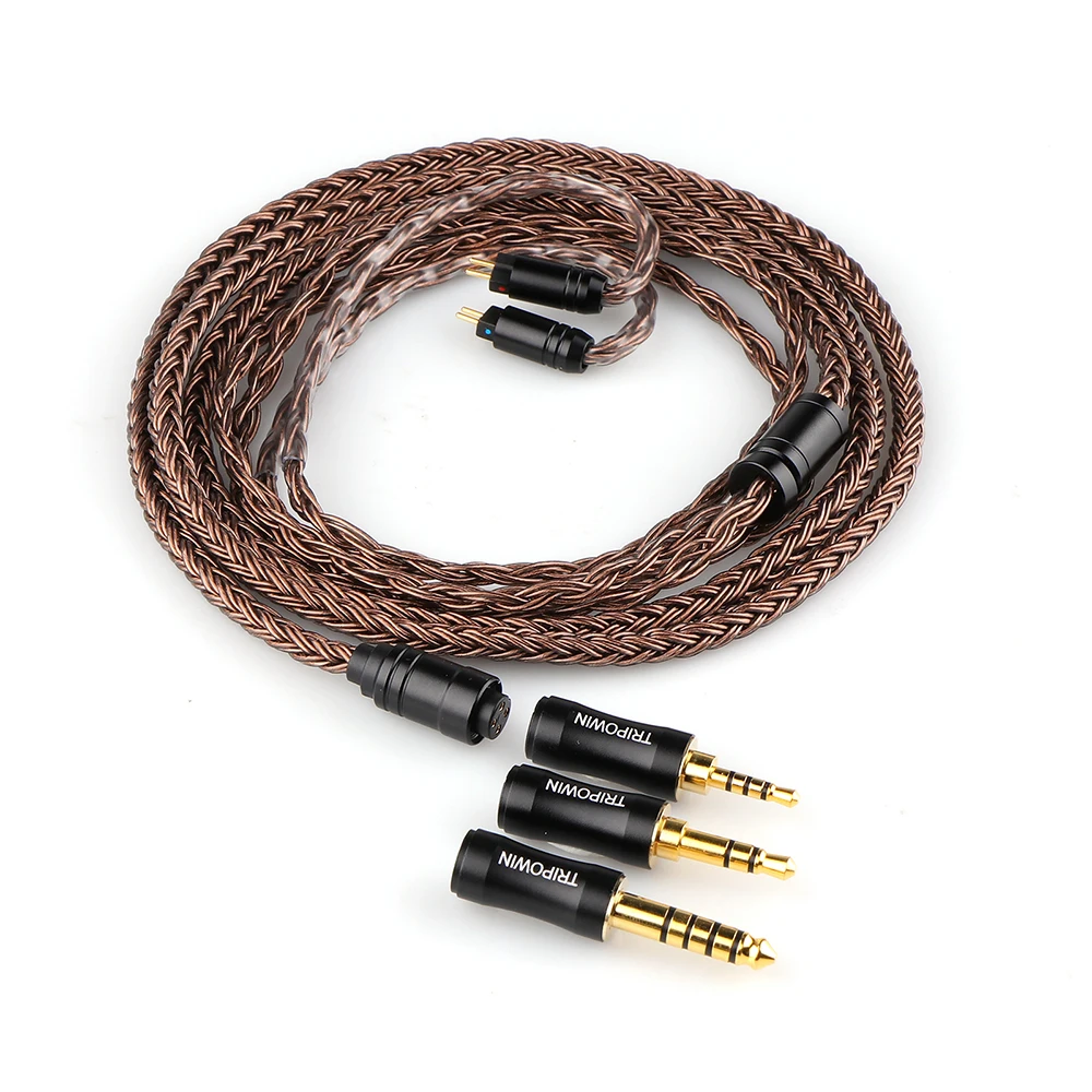 Tripowin-Cable IEM HiFi sin oxígeno, 32AWG OFC ámbar, intercambiable con enchufe de 2,5mm, 3,5mm y 4,4mm, manga de PVC para audiófilos