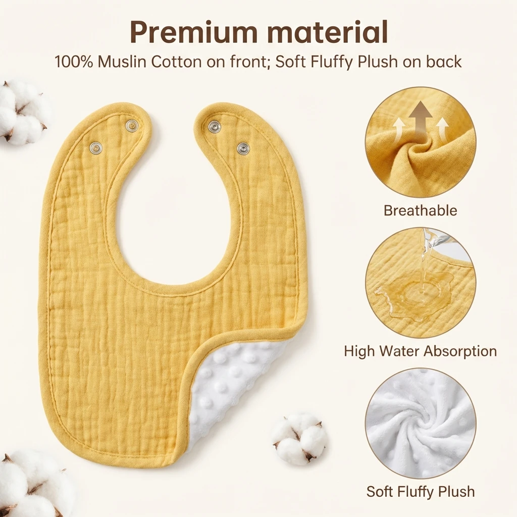 Paquete de 6 Baberos de Muselina para Bebé con Reverso de Felpa Suave con Puntos, Toalla para la Saliva con Bolsillos Absorbentes, para Niños y Niñas