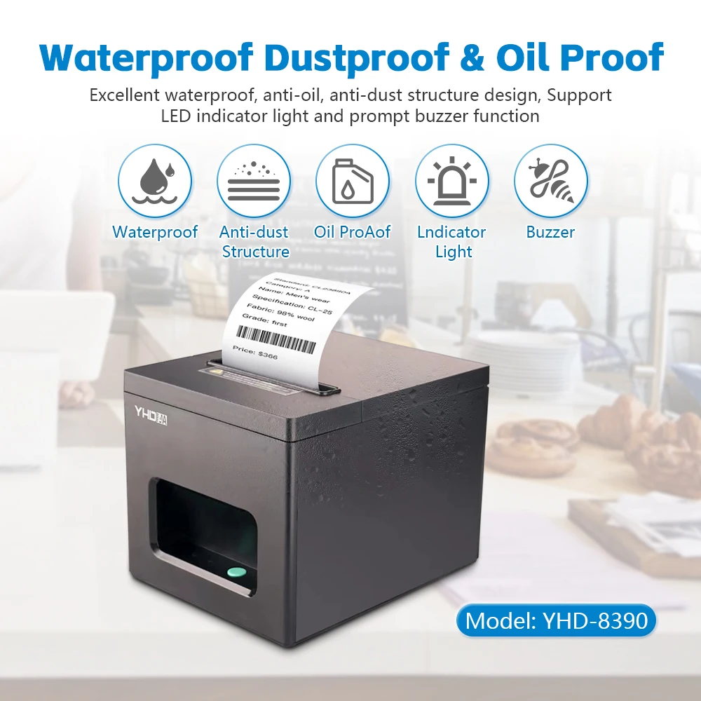 Impresora térmica YHD-8390, impresora USB/USB+LAN/USB+BT/USB+BT+LAN+WIFI/USB+WIFI ESC/POS de 80mm, Compatible con Windows/Linux/MAC OS
