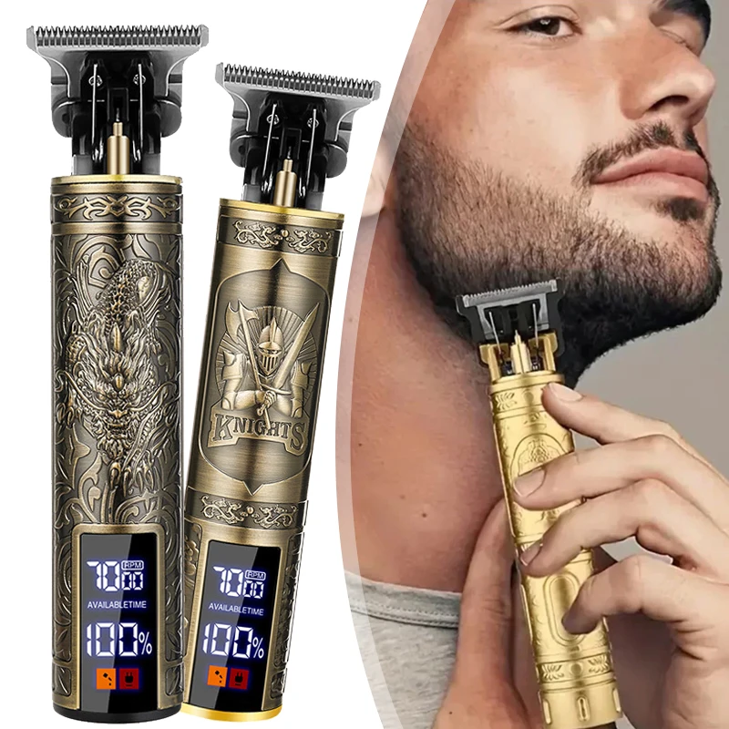 Recortador de barba profesional para hombres, cortadora de pelo con cuchilla en T sin huecos y Kit recortador de bigote con pantalla LCD, tijeras para el cabello