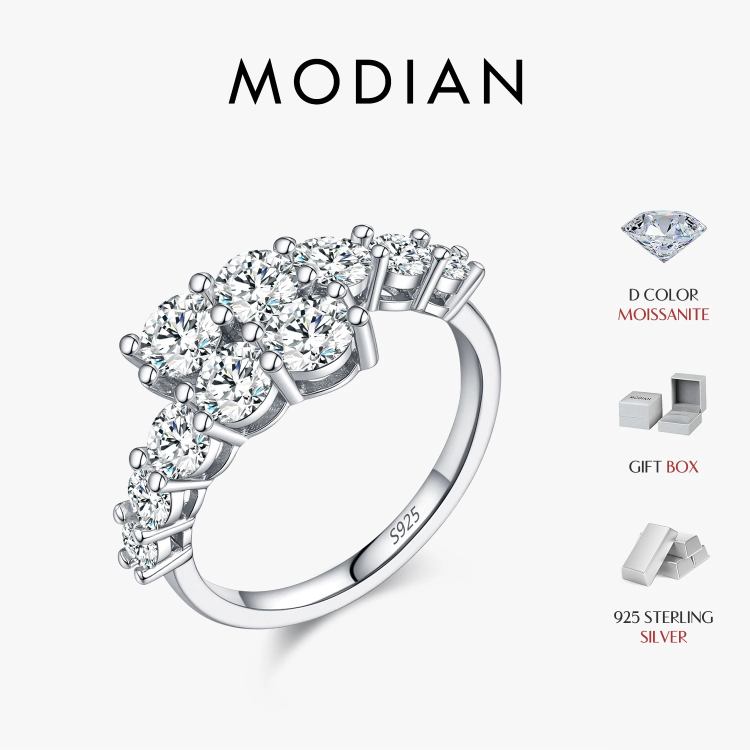 Anillo MODIAN D Color Moissanite eternidad, Plata de Ley 925, anillo geométrico de lujo para mujer, joyería fina de compromiso de boda
