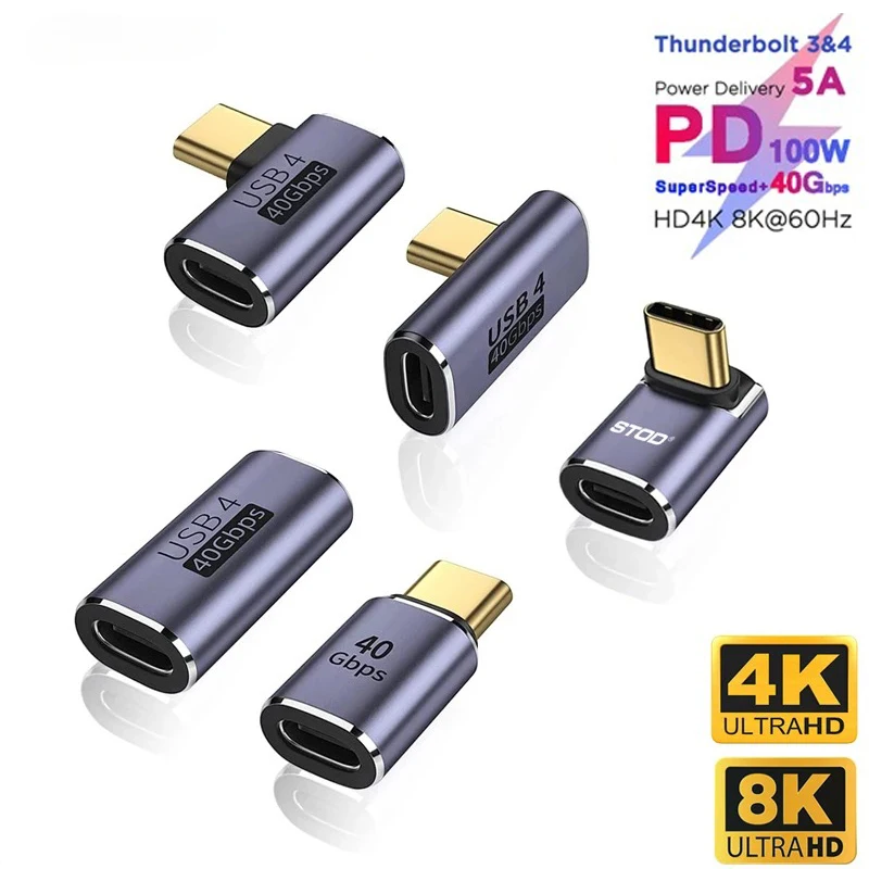 Convertidor USB C Thunderbolt tipo C adaptador USB 4,0 hembra a macho codo de ángulo recto USBC auricular extensor de carga de datos de Audio