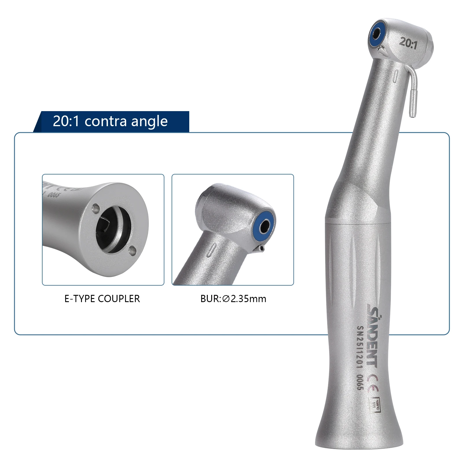 SANDENT 20:1 Contra-ángulo dental para implantes con botón pulsador, spray externo, compatible con motor tipo E