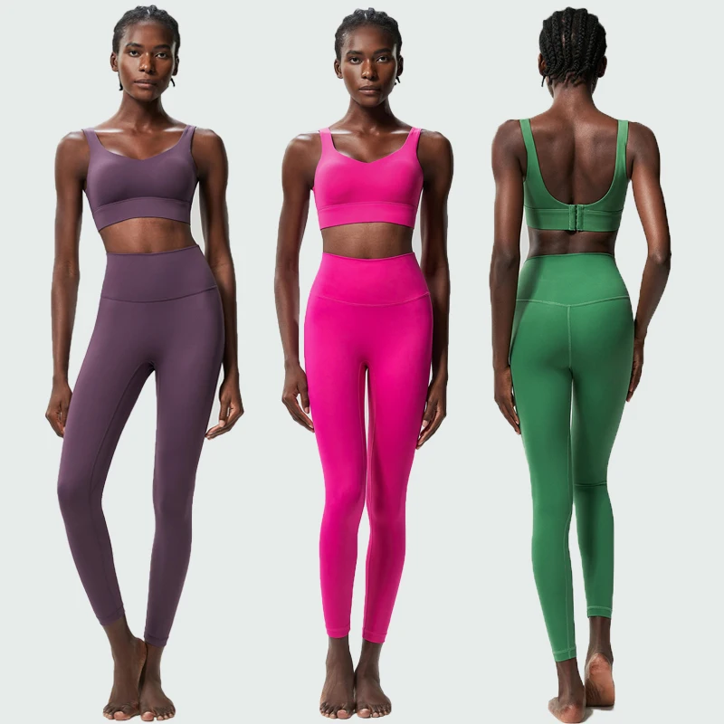 Conjunto Deportivo de Dos Piezas para Yoga, Color Sólido, Elástico, Suave, Transpirable, de Secado Rápido, para Gimnasio, Running y Entrenamiento