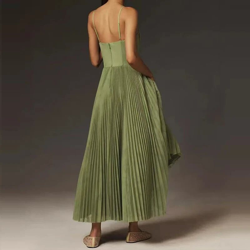 Vestido de dama de honor con espalda descubierta y hueco para mujer, vestido largo plisado liso de calle alta, Tops de tubo lisos elegantes para mujer