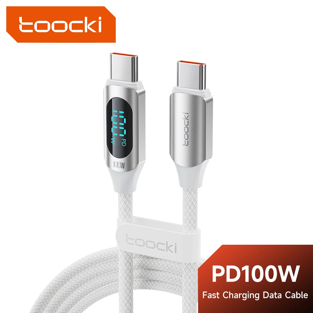Toocki X03 Cable USB C a C de 100W para iPhone 15 5A pantalla Digital Cable tipo C de alta velocidad para Samsung Cable de datos de cargador colorido