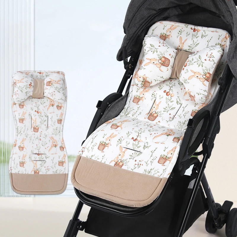 Cojín para cochecito de bebé, cojín de algodón suave y cómodo de doble cara, bonito cojín infantil de conejo de dibujos animados con almohada
