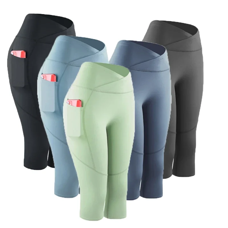 Mallas cortas de gimnasio para mujer y niña, pantalones Capri ajustados para correr, baloncesto, fútbol, ejercicio, deporte, 3/4