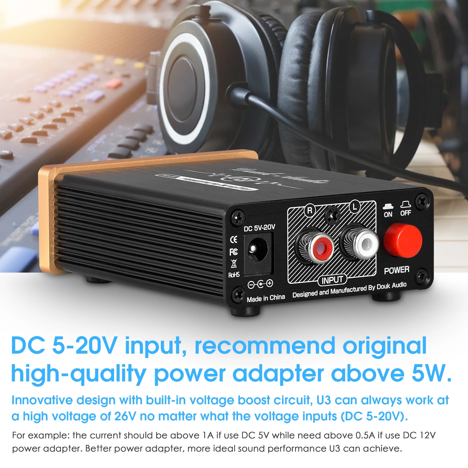 Douk Audio U3 Mini amplificador de auriculares Clase A pura HiFi amplificador estéreo de escritorio doméstico ultracompacto para auriculares HD580/HD600/HD650