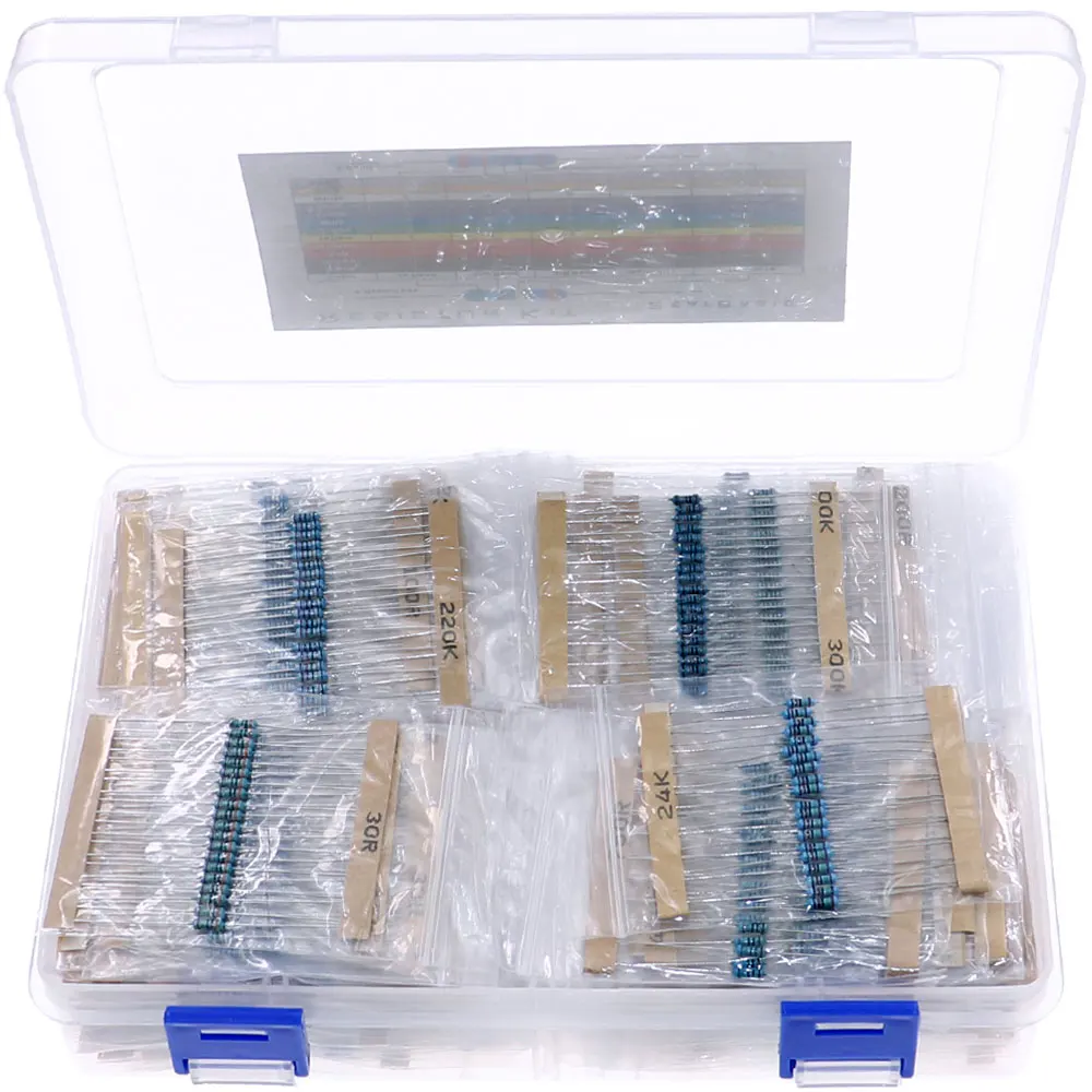 2600 Uds 130 valores 1/4W 0,25W 1% resistencias de película metálica Kit surtido de resistencias paquete de muestra con bolsas de PE cada 20 piezas