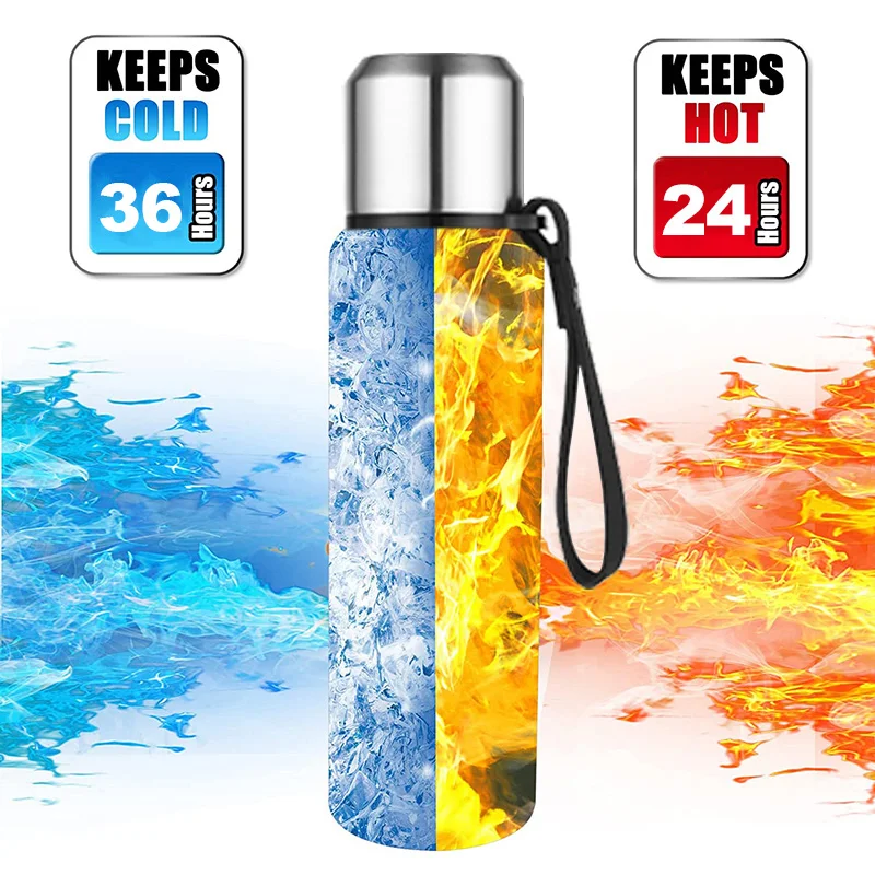 Termo de acero inoxidable 304, frasco de vacío de gran capacidad, vaso aislado con cuerda para bebidas de té, agua fría y caliente
