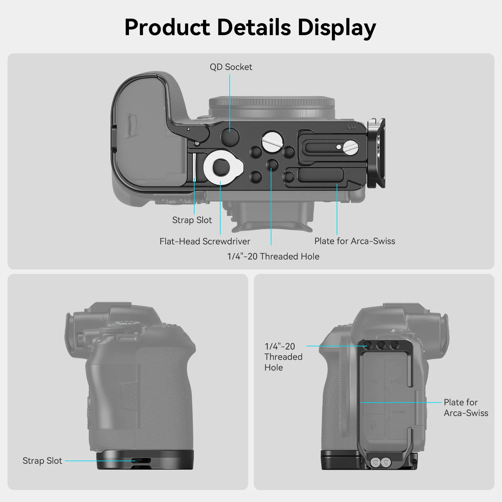 Placa de montaje SmallRig en forma de L para Canon EOS R6 Mark II / R5 / R5 C / R6 l-bracket con placas de liberación rápida Arca-Swiss-4160