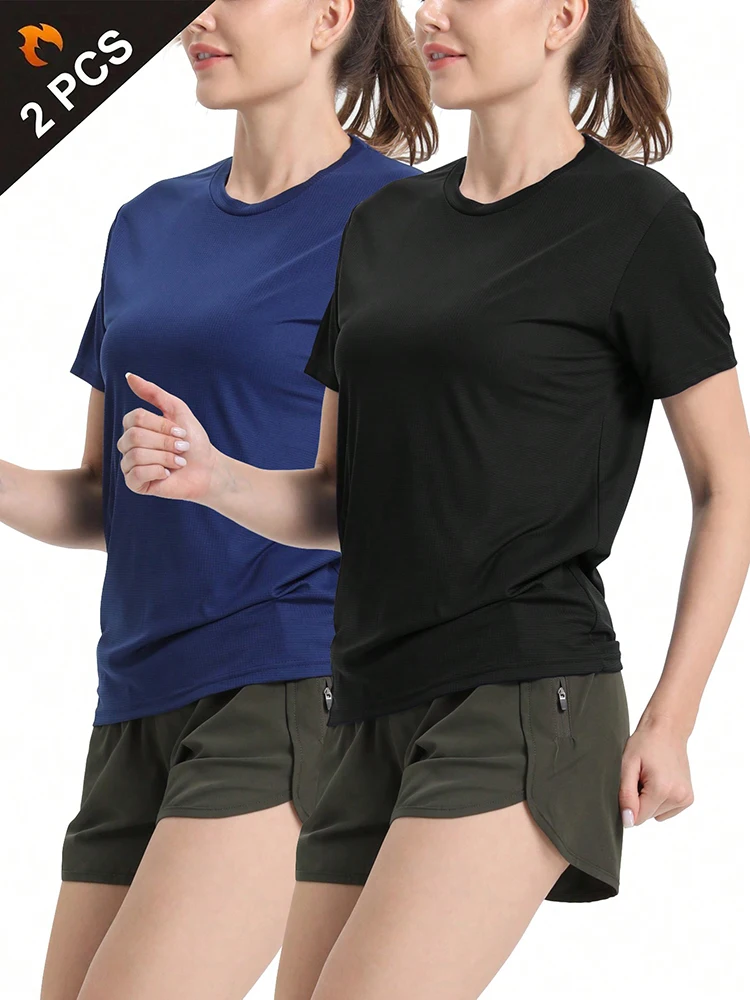 Camiseta deportiva ultraligera de secado rápido para mujer, Top ligero transpirable para entrenamiento físico, entrenamiento, correr y gimnasio, 2 uds.