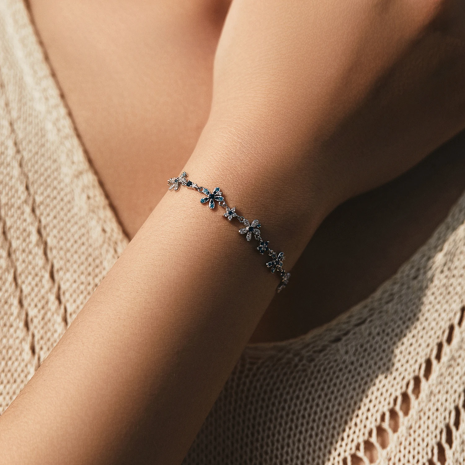 MODIAN-pulseras brillantes de Plata de Ley 925 con ajuste pavimentado de flores de lujo, cadena de eslabones diaria a la moda para mujer, regalo de joyería