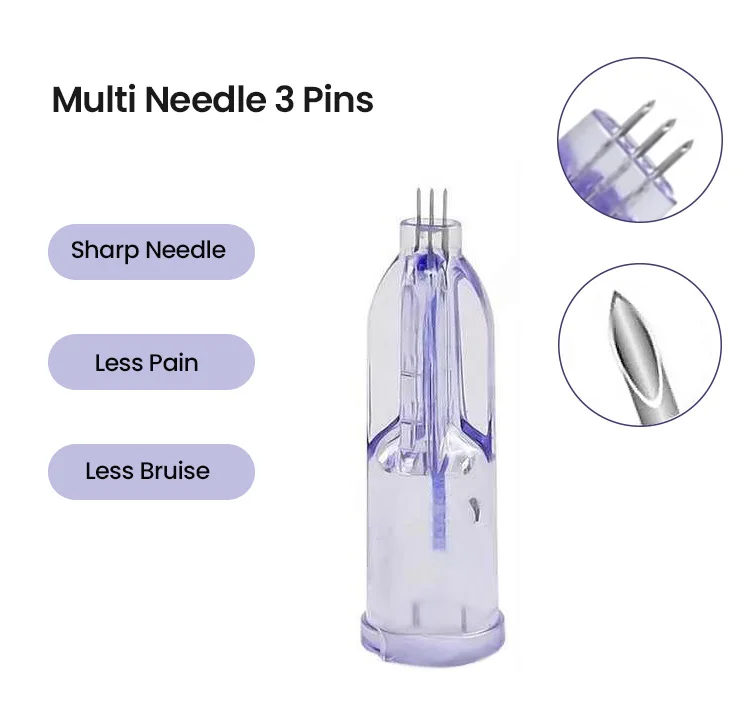 Aguja Nano Estéril Nanosoft 34G de 3 Pines, 0.6mm, 0.8mm, 1.0mm, 1.2mm, 1.5mm, para Rejuvenecimiento de la Piel, Agujas Nano Suaves, Empaquetadas Individualmente