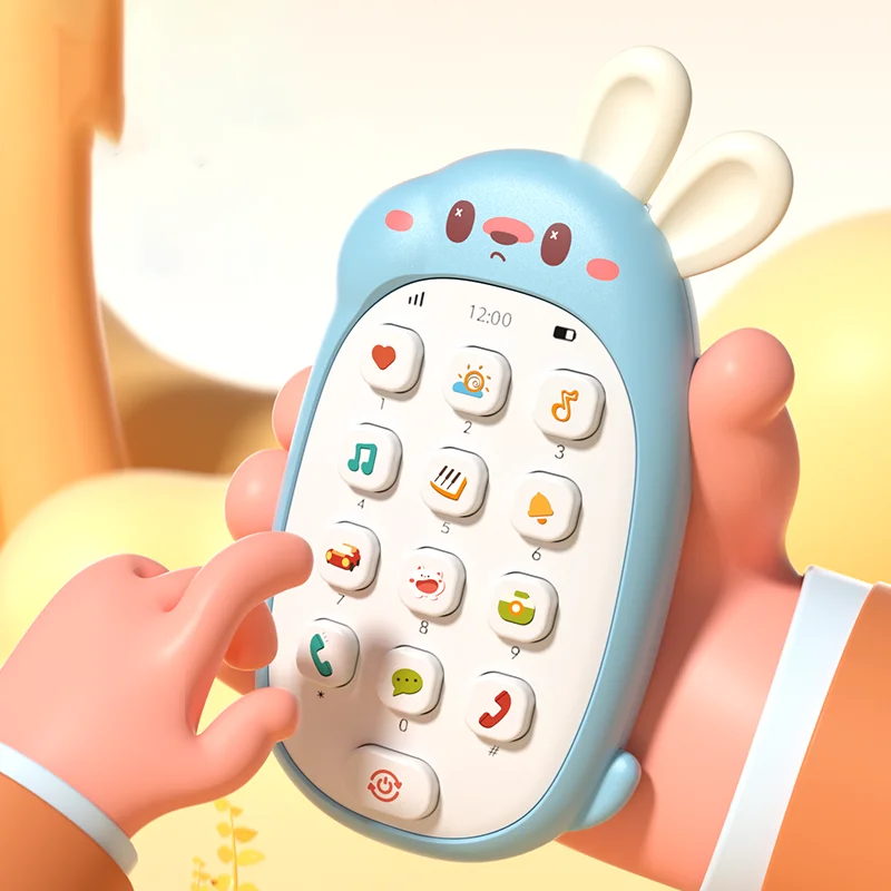 Juguetes de conejo para niños, teléfonos móviles, rompecabezas masticable para bebés, teléfono musical multifuncional para hombres y mujeres sin batería