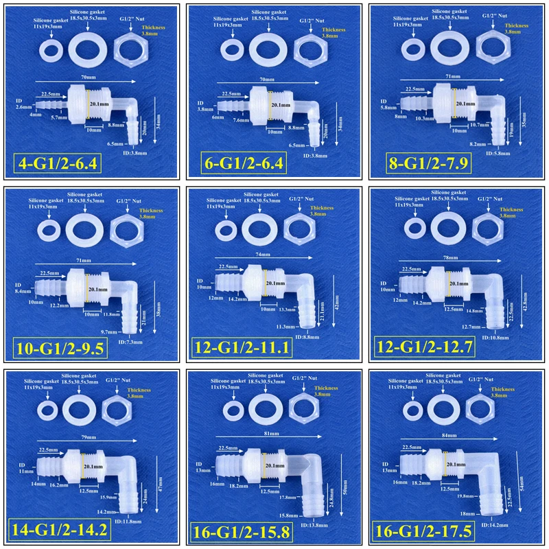 Conector de codo perforado G1/2 a 4 ~ 20mm, bomba de aire para acuario, junta de manguera, conector de tubería de agua para riego de jardín, 1 ~ 50 Uds.
