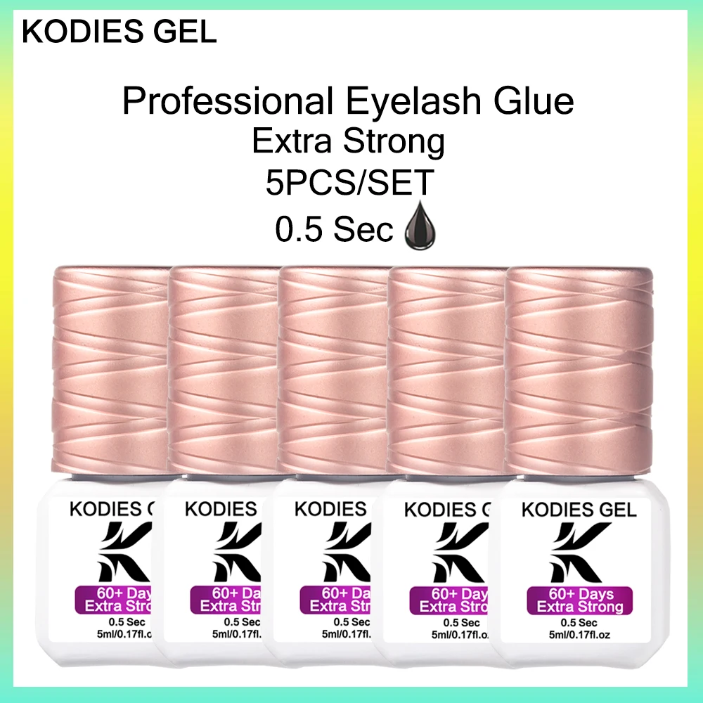 KODIES-pegamento profesional para pestañas, GEL de 5 piezas, 0,5 segundos, retención Extra fuerte, resistente al agua, pegamento para pestañas de elevación, adhesivo de cinta negra