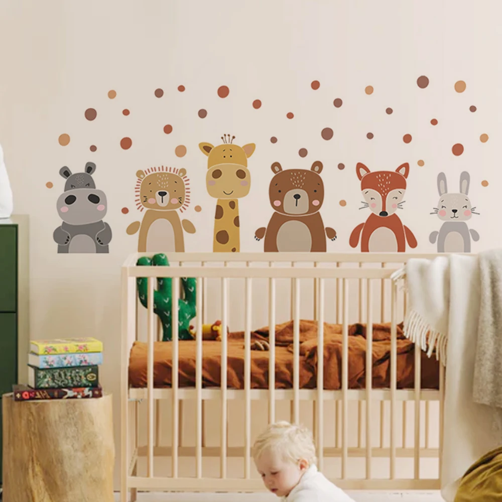 Boho lindo jirafa oso animales puntos pegatina de pared vinilo para guardería calcomanías artísticas de pared para niños para habitación de bebés decoración del hogar