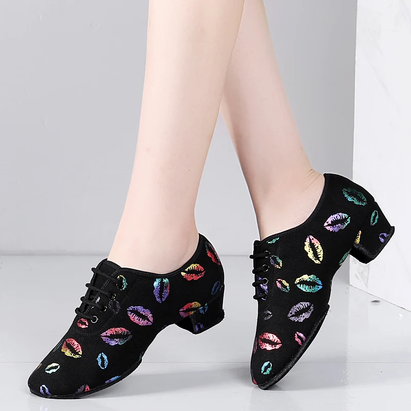 CLYFAN-zapatos de baile latino con cordones para práctica de salón de baile con punta cerrada, zapatos de Ballet modernos para enseñanza de baile de Salsa y niñas